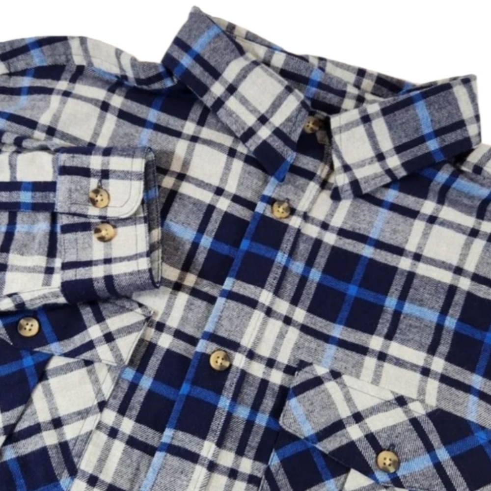 KINGSIZE Mens 2XLT Tall Big Flannel Shirt Blue Plaid Long Sleeve Pockets Button